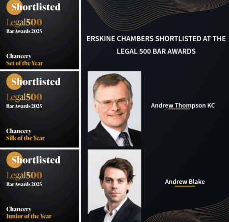Photo of Erskine Chambers shortlisted for three awards at the Legal 500 Bar Awards 2025.