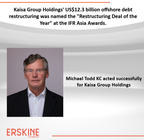 Photo of Kaisa Group Holdings’ US$12.3 billion offshore debt restructuring was named the “Restructuring Deal of the Year” at the IFR Asia Awards.