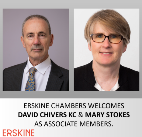 Photo of Erskine Chambers is delighted to announce the associate memberships of David Chivers KC and Mary Stokes.
