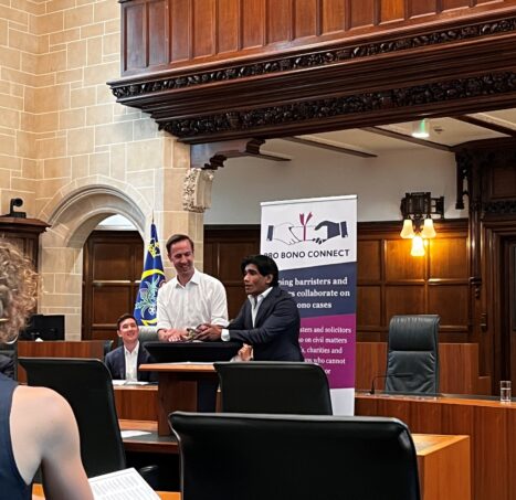 Photo of Matthew Parfitt recognised at Pro Bono Connect anniversary celebration at the Supreme Court.